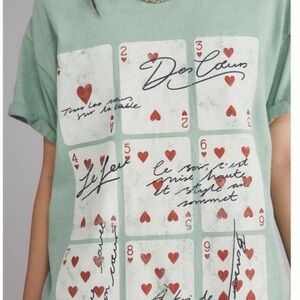 Anthropologie Mint Green Playing Card Graphic Tee